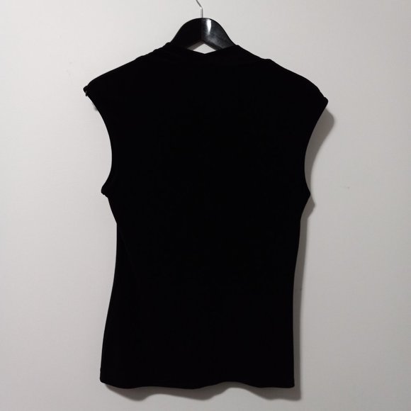Joseph Ribkoff Black Contrast Wrap Sleeveless V-neck Minimalist Blouse - Picture 5 of 5
